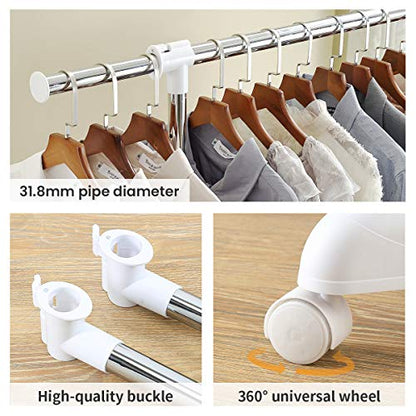 LiaMeE Adjustable Clothing Rack for Hanging Clothes, Heavy Duty Garment Rack with Wheels，Free Standing Rolling Clothes Rack with Shelf & Grid, Easy Assembly Standard Rod, White & Chrome - color: White