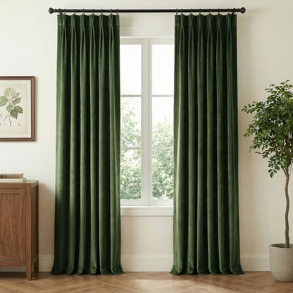 NICETOWN 94 Inch Length Adjustable Velvet Curtains, Olive Green Room Darken Noise Reduce Pinch Pleat Drape with Hooks and Back Tab, Modern Window Panels for Bedroom Living/Dining Room Office, 2 Panels - color: Olive Green, size: 40"W x 94"L (Pack of 2)