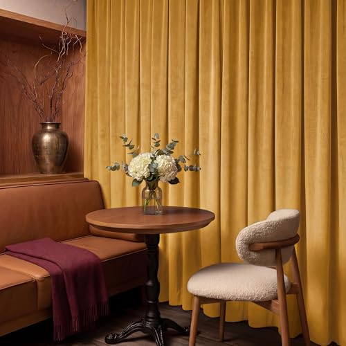 RYB HOME Mustard Yellow Velvet Curtains 84 inches Long for Bedroom - color: Mustard Yellow, size: 52"W x 84"L (Pack of 2)