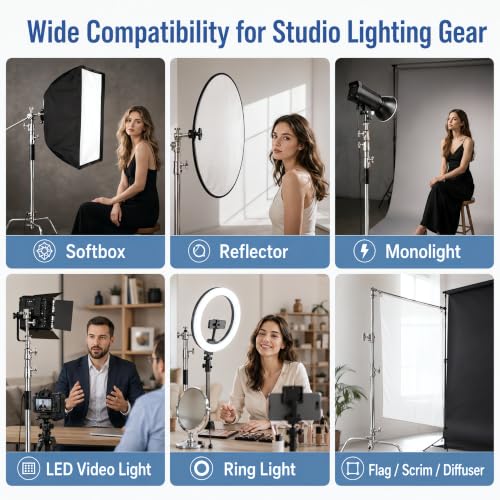 Heavy Duty C-Stand with Boom Arm & Turtle Base - 210cm Stainless Steel Photography Light Stand Kit, 88cm Extension Arm, 2 Grip Heads, Sandbag & Carrying Case for Studio Softbox Monolight - size: 210CM CSTAND + BAG + SANDBAG + 4PCS CLAMPS