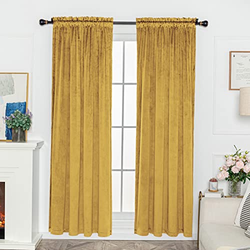 FY FIBER HOUSE Rod Pocket Blackout Curtain Panels Window Draperies Room Darkening Blackout Drapes W52 X L95 Inch Gold Yellow - color: Gold Yellow, size: 95"W x 52"L (Pack of 2)