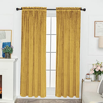 FY FIBER HOUSE Rod Pocket Blackout Curtain Panels Window Draperies Room Darkening Blackout Drapes W52 X L95 Inch Gold Yellow - color: Gold Yellow, size: 95"W x 52"L (Pack of 2)