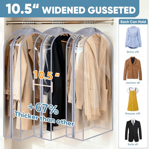 BALEINE 6PK Clear Garment Bags for Hanging Clothes, 48" Dress Suit Bag - color: Clear, size: 48" 10.5" Wide 6PK