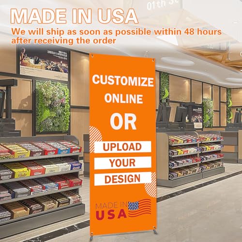 Custom banner 24"x78" including Adjustable X Banner Stand and Banner Printing with Travel Bag，Portable Retractable Banner for Exhibitions 、Advertising、 Events - size: 24"x78"