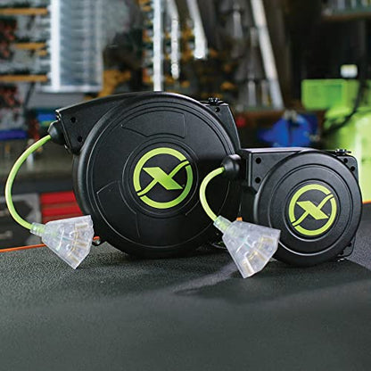 Flexzilla Retractable Extension, 14/3 AWG SJTOW, 50', Grounded Triple Tap Outlet Electric Cord Reel, ZillaGreen, FZ8140503 - size: 50ft / 14 Gauge