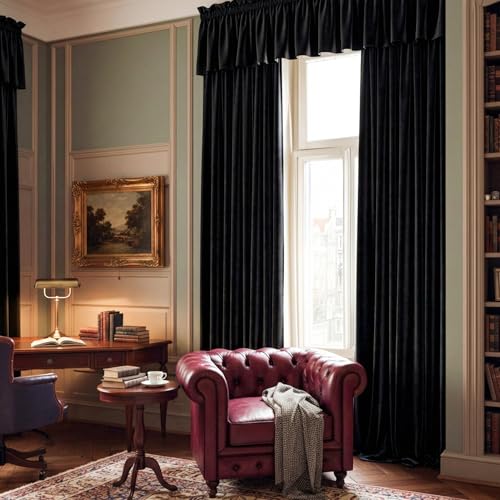 NICETOWN Black Velvet Valance Curtains for Windows 18 inch Length, Kitchen Window Treatment Room Darkening, W42 x L18, 1 Panel - color: Black Series - Black, size: 42"W x 18"L (Pack of 1)