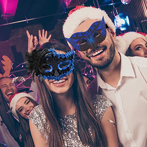 SIQUK Couple Masquerade Masks Set Venetian Party Mask Costume Mask - color: Black & Blue