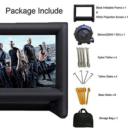 24 Feet Inflatable Projector Movie Screen Outdoor Indoor, Portable Blow Up Cinema Projection Screen, with Air Blower, Tie-Downs and Storage Bag, for Backyard Pool Party Movie Nights