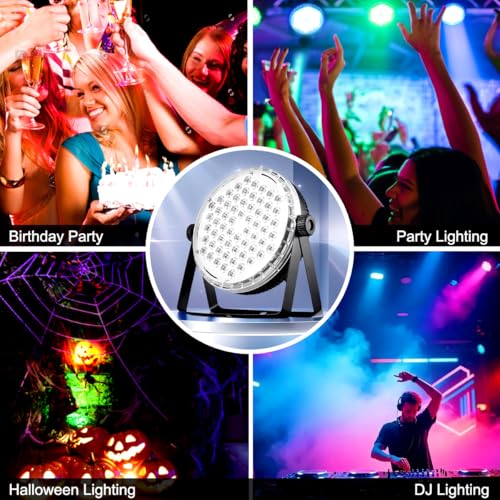 DJANT Stage Lights 60 LED RGBW Par Lights, Party DJ Disco Strobe Light, Remote Control & DMX Control Sound Activated for Home Room Dance Party Birthday Karaoke Halloween Christmas