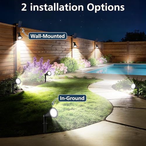 T-SUNUS Solar Spotlights Outdoor, Waterproof IP65 Spot Lights Dusk to Dawn Landscape Spotlight Separate Panel 9.8ft Cable for Halloween Christmas Garden Tree Flag Patio Driveway White 6000K 2 Pack - color: White