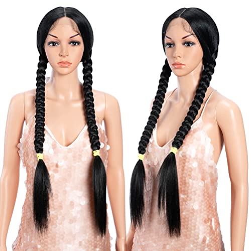 Style Icon 36" Lace Front Wigs Super Long Yaki Straight Wig With Baby Hair 130% Density Synthetic Wig (36 Inches, 1B)