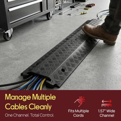 Pyle Durable Cable Protection Ramp Cover - Supports 11000lbs Single Channel Heavy Duty Hose and Cord Track Floor Protection, 39.4” x 5.11” x 0.78” Cable Concealer for Indoor Outdoor Use