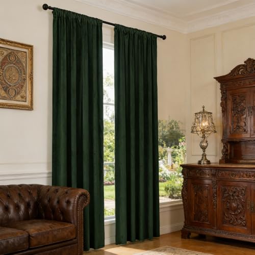 nanbowang Dark Green Velvet Curtains - 42 Inches Width 96 Inches Long Soft Curtain Rod Pocket Thermal Insulated Window Treatment for Bedroom 2 Panels - color: Dark Green, size: 42"W x 96"L (Pack of 2)