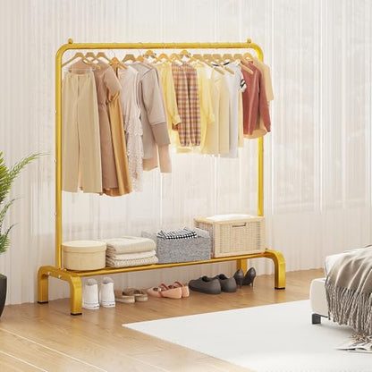 JIUYOTREE Metal 43.3 Inches Garment Rack with Bottom Shelf Clothing Rack for Hanging Clothes Coats Skirts Shirts Sweaters Gold | Metal 43.3 Inches Garment Rack Clothing Clothes Rack with Bottom Shelf for Hanging Clothes Coats Skirts Shirts Sweaters Gold -