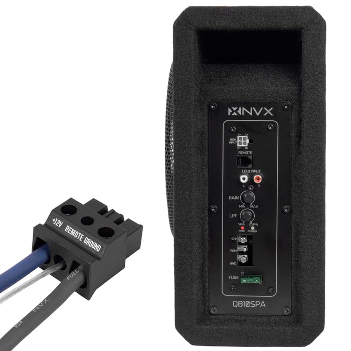 NVX 10" 1200W (350W RMS) Shallow Slot Ported Powered Subwoofer Enclosure | Built-in Amplifier, Metal Grille, Remote Bass Knob, Easy to Install in Cars & Trucks - size: Single 10"