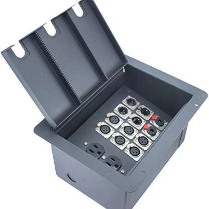 FBL12+AC Recessed Floor Box With 6 XLR Female, 2 XLR Male, 2 Ethernet, 2 TRS + Duplex AC (Pre-wired: 18" Wires) - color: Pre-wired: 18" Wires