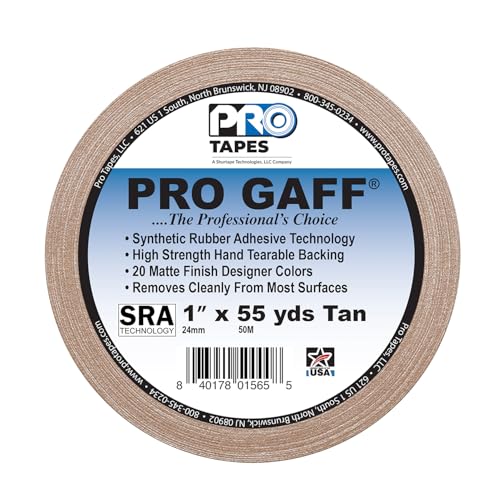 ProTapes Pro Gaff Premium Matte Cloth Gaffer's Tape with Rubber Adhesive, 11 mils Thick, 55 yds Length, 1" Width, Tan (Pack of 1)