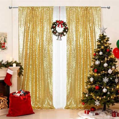 PartyDelight Gold Sequin Backdrop Curtains 2x8ft 2 Panels - color: Gold, size: 24"W x 96"L (Pack of 2)