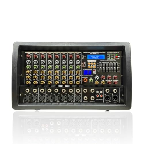 MUSYSIC 8 Channel 4500W Digital DJ Audio Mixer Power Soundboard | with Amplifier 7-Band EQ, 16 DSP FX, Phantom 48V, USB, SD, Bluetooth, FM, XLR Mixing Board for Music - MU-MX8fxD