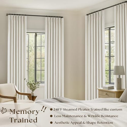 90 Inch Pinch Pleated Linen 100% Blackout Curtains 2 Panels Cream Natural - color: Natural Linen, size: 40"W x 90"L (Pack of 2)