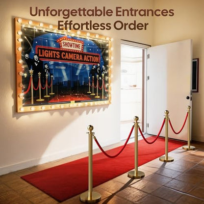 12 Pcs Gold Stanchions and Velvet Ropes Set, Stainless Steel Crowd Control Barriers, 8Pcs Red Carpet Ropes and Poles for Party Supplies,360 Photobooth,Prom,Birthday,Business,Wedding,Museums (2package) - color: Gold, size: 12pcs