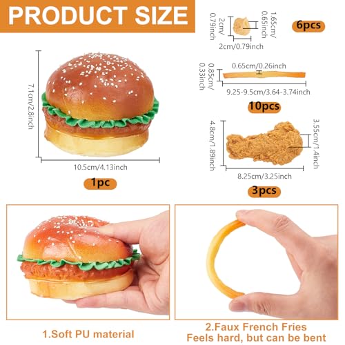 NBEADS 20 Pcs 4 Styles Realistic Faux Food, Multiple Variety Artificial Hamburgers French Fries Chicken Leg Model for Home Kitchen Decor Photography Food Props