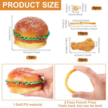 NBEADS 20 Pcs 4 Styles Realistic Faux Food, Multiple Variety Artificial Hamburgers French Fries Chicken Leg Model for Home Kitchen Decor Photography Food Props