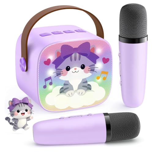 YLL Karaoke Machine for Kids, Birthday Gifts for Girls Ages 4-12 Years Toy - color: Violet-Cat