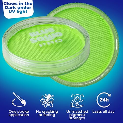 Blue Squid Face Paint Water Based Single Cake Professional Face Paint & Body Paint - Water Activated, Kids Adults Face Painting for Costume, Halloween Makeup, Cosplay - UV Pastel Green Face Paint 30g - color: UV Pastel Green