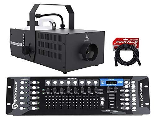Audiosavings Bundle: Hurricane 2000 Professional DMX Fog Machine w/Built-In Timer Bundle with Rockville ROCKFORCE 192-Channel DMX Lighting Controller + MIDI + 25' 3-Pin DMX Lighting Cable (3 Items)