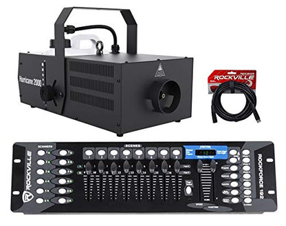 Audiosavings Bundle: Hurricane 2000 Professional DMX Fog Machine w/Built-In Timer Bundle with Rockville ROCKFORCE 192-Channel DMX Lighting Controller + MIDI + 25' 3-Pin DMX Lighting Cable (3 Items)