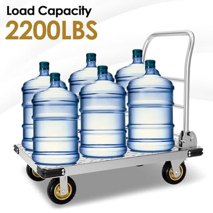 Heavy-Duty Platform Truck Cart Push Cart Dolly with 2200 lbs Capacity | Foldable Flatbed Cart with Swivel Wheel Large Steel Platform Dolly Cart for Groceries, Garage, Warehouse (36"X 24") - color: Silver - 36"x24" - 2000 Lbs