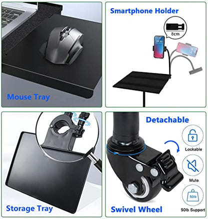 Projector Tripod Stand with Wheels Adjustable Height Laptop Tripod Stand Treadmill Laptop Stand with 2 Shelves Mouse Tray Phone Holder Projector Tripod Music Stand Office Home Portable Laptop Floor Stand