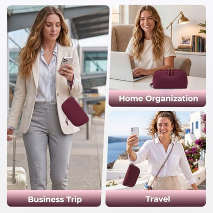 FYY Travel Cable Organizer - 8 Compartments, Lightweight, Water Repellent - color: Wine Red, size: (S) 8.1"× 4.7"× 2.9"