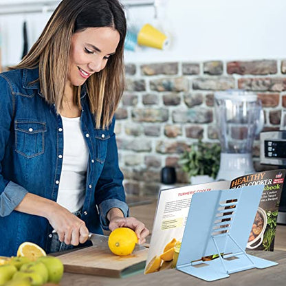 Honagu Metal Desk Book Holder, Hands Free Adjustable Cookbook & Document Holder, Portable Bookstand for Music Books, Textbooks, Recipes, Tablets & iPads (Light Blue) - color: Light Blue