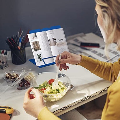 Honagu Metal Desk Book Holder, Hands Free Adjustable Cookbook & Document Holder, Portable Bookstand for Music Books, Textbooks, Recipes, Tablets & iPads (Deep Blue) - color: Deep Blue