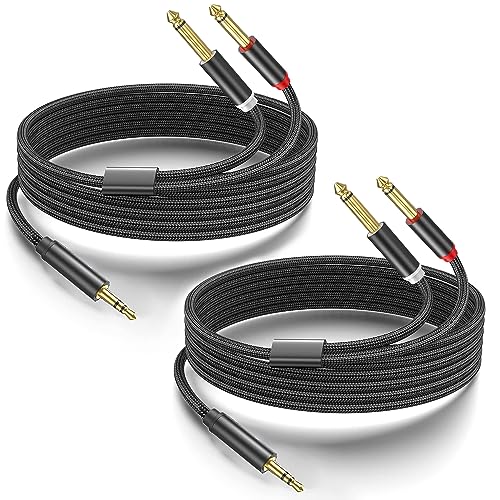 2Pack 10Ft 3.5mm 1/8" TRS to Dual 6.35mm 1/4" TS Mono Stereo Y-Cable Splitter Cord for Smartphone, Computer, CD Player, Speakers and Home Systems Amplifier - size: 10FT/2Pack