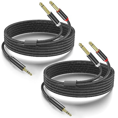 2Pack 10Ft 3.5mm 1/8" TRS to Dual 6.35mm 1/4" TS Mono Stereo Y-Cable Splitter Cord for Smartphone, Computer, CD Player, Speakers and Home Systems Amplifier - size: 10FT/2Pack