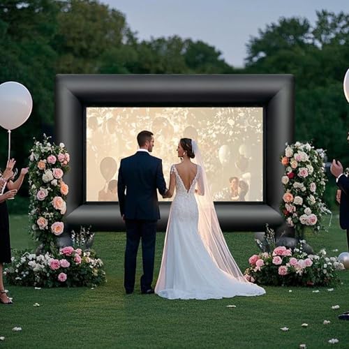 14Ft Outdoor Inflatable Movie Projector Screen with Built-in Fan Supports Front and Rear Projection, Blow Up Movie Screen for Party, Easy to Set Up - size: 14Ft