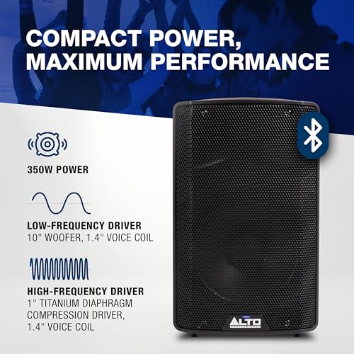 Alto TX410 350W 10" Powered PA Speaker | TWS Bluetooth, 2-Channel Mixer, and Monitor Mode for Bands, DJs, Rehearsals, and Venues - size: 10" PA Speaker