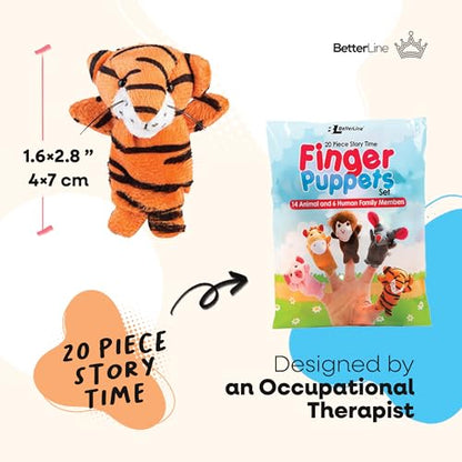 BETTERLINE 20 Piece Story Time Finger Puppets Set Cloth Velvet Puppets Pack | 20 Pack 14 Animals 6 People Family Members Interactive Storytelling Play Imaginative Role Play Toy Interactive - color: 20 Pieces Animals & Family Members