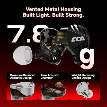 CCA Falcon 2 DD in Ear Monitor, 7.1 Spatial Audio Gaming Earbuds, HiFi Noise Isolating in Ear Headphones, Crystal Clear & Deep Bass IEMs for Gamers Singers Musicians Audio Engineers - color: Black