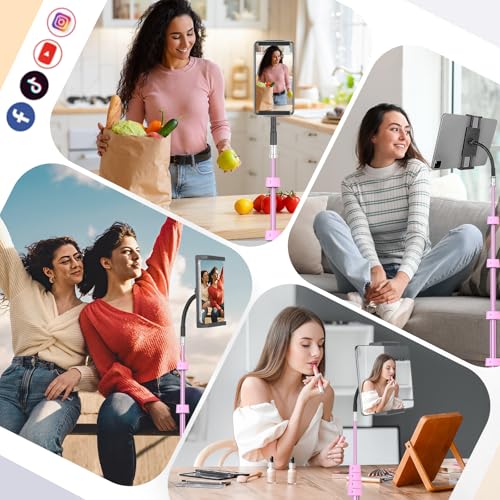 Aureday Adjustable Tripod Stand, 67” Height, Tablet Holder for iPad mini/Air/Pro, Kindle, Switch, Smartphones, 4.7”-12.9” Devices, Pink - color: Pink
