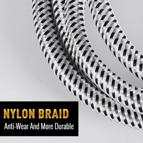 Elecan 14 AWG Speaker Cable Wire 12 Feet with Gold-Plated Banana Tip Plugs-CL2 Rated-in Wall-Heavy Duty Nylon Braided, Oxygen-Free Copper (OFC)-White-with 5 Cable Ties - size: 12FT