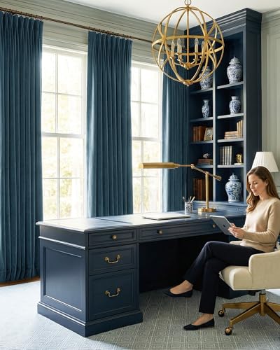 NICETOWN Pinch Pleated Navy Blue 84 Inch Velvet Blackout Curtains, Thick Thermal Insulated All Season Room Darkening Drapes with Hooks, Elegant Window Panels for Office Bedroom Living Room, 2 Panels - color: Navy Blue, size: 40"W x 84"L (Pack of 2)