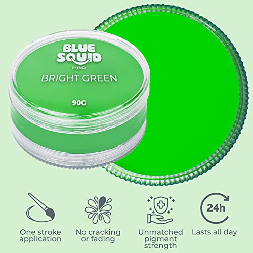 Blue Squid PRO Face Paint - Professional Water Based Single Cake Facepaint & Body Paints - SFX Makeup, Kids Adults Face Painting for Costume, Halloween, Cosplay - Classic Bright Green 90g / 3oz - color: Classic Bright Green 90g