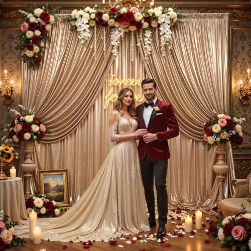 20x10ft Dark Champagne Backdrop Curtains Wedding Party Glitter Sequin Curtain Backdrop Fabric Shimmer Drapes Backdrop Bridal Baby Shower Birthday Christmas Photoshoot Background 5x10FT，4 Panels - color: Dark Champagne, size: 20ft X 10ft(4 Panels 5ft X 10f