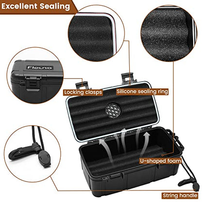 Flauno Travel Cigar Humidor - Portable Cigar Case kit with Cigar Cutter, Cigar Punch, Cigar Holder, Humidifier & Dropper, Waterproof, Crushproof, Airtight (Holds up to 15 Cigars) - size: Holds up to 15 Cigars with Cigar Accessories