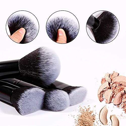 DUcare Makeup Brushes 15Pcs Premium Synthetic Kabuki Makeup Brush Set, Professional Foundation Concealers Powder Blush Blending Face Eye Shadows Black Brush Sets - color: black nobag