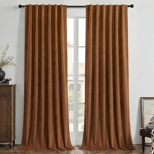 Joydeco 100% Blackout Curtains Velvet Black Out Curtain 120 Inch Drapes - color: Golden Brown, size: 52"W x 120"L (Pack of 2)